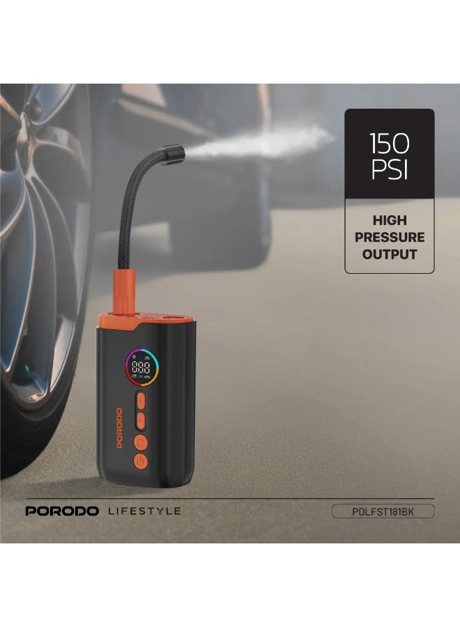 بورودو بلو منفاخ إطارات محمول من بورودو لايف ستايل، مزود بأربعة أوضاع نفخ، ونظام تبديد حرارة، وضغط هواء يصل إلى 150 رطل لكل بوصة مربعة، وقدرة 55 واط، ومعدل تدفق هواء 16 لتر/دقيقة، وشاشة عرض رقمية، وبطاريتين سعة 1500 مللي أمبير، ووقت شحن يصل إلى 5 ساعات - أسود - Image 4